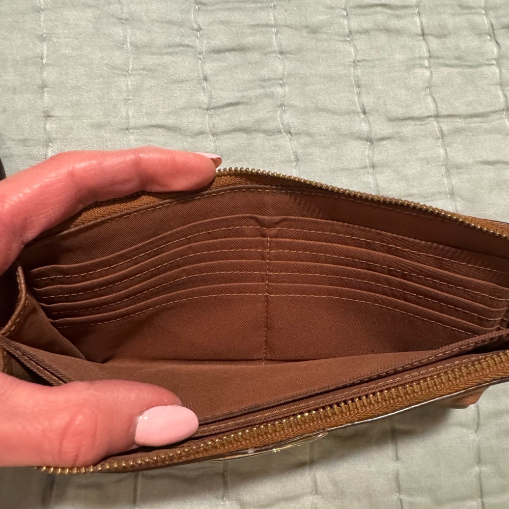 Coach Brown Leather Wristlet Clutch with Gold Logo - Picture 5 of 5